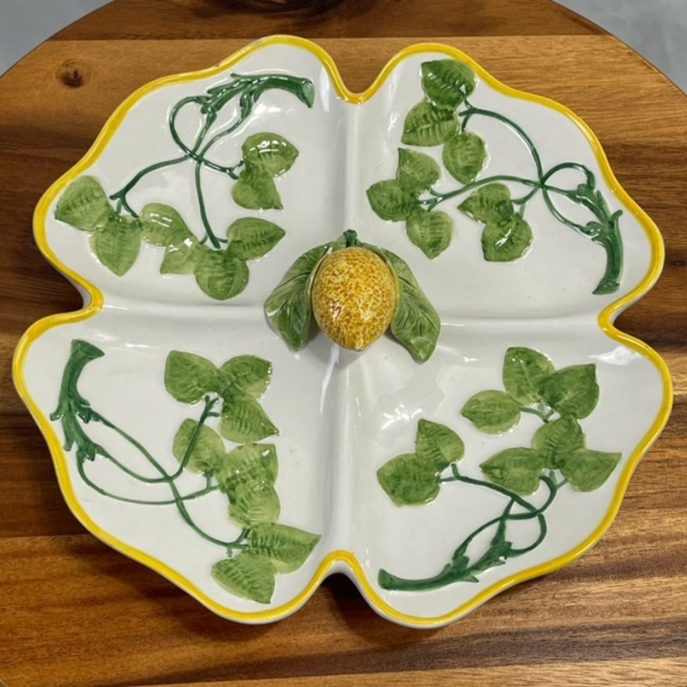 Italian Sicilia antipasto plate 11” platter lemon vine design+lemon handle - Picture 3 of 5